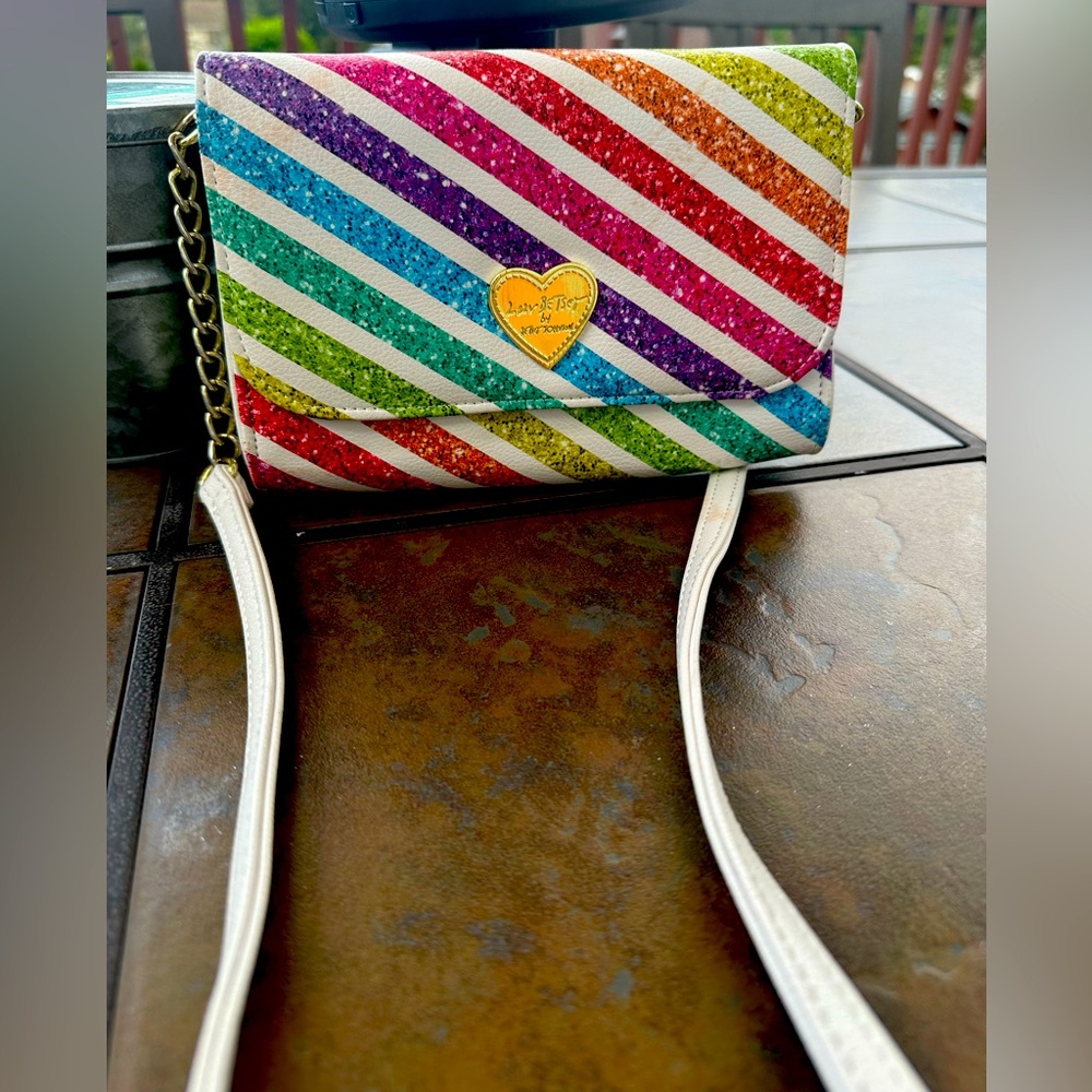 Betsey Johnson Glittery Rainbow Stripe Crossbody Clutch Bag Women’s